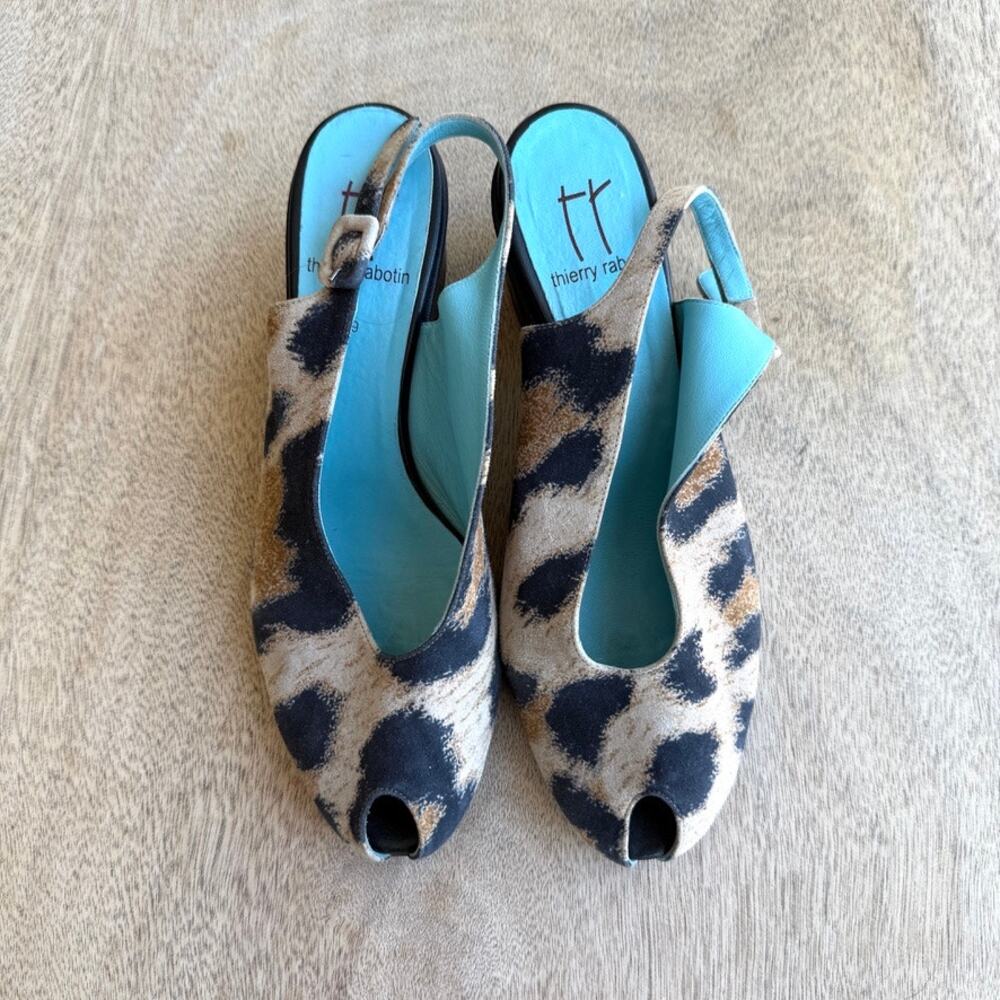Thierry‎ Rabotin Leopard Print Slingback Wedge Heels Size 39 Animal Print